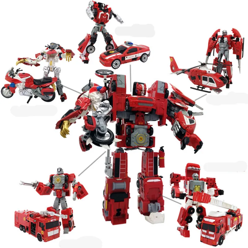 

5 in 1 Robot Alloy And ABS Transformation Helicopter Fire Engine Police Action Figure Deformation Fireman Toys Model