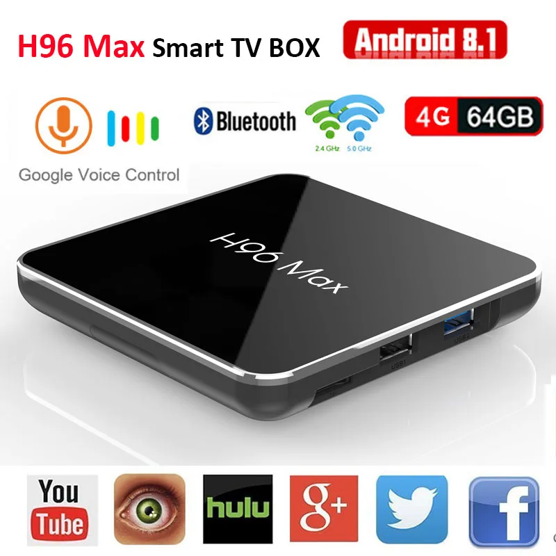 

Hot Sale Smart TV BOX 4GB 64GB Android 8.1 Amlogic S905X2 Quad Core Set Top Box 2.4G/5G Dual Wifi H.265 4K Media Player H96 Max