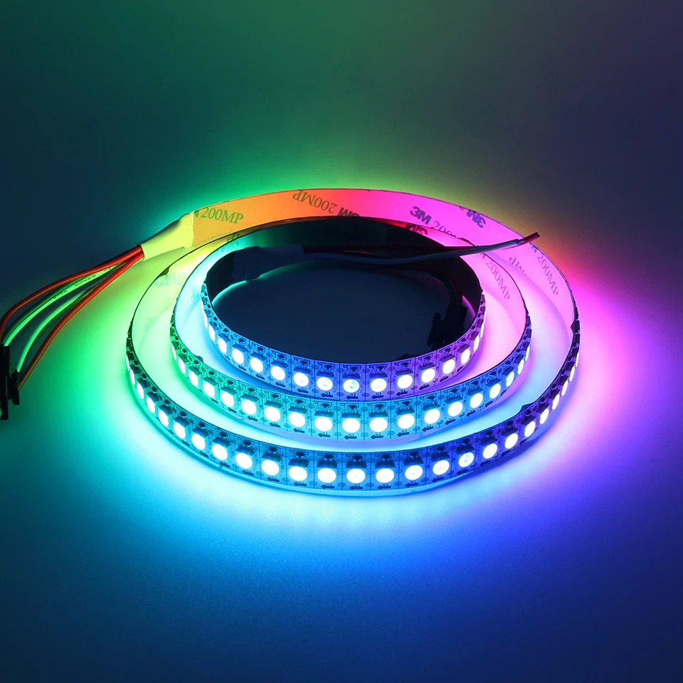 Bande LED WS2812B 5M 5V 60LEDs/m-300 Pixels, LEDs RGB IC Individuellement Addressables Avec 5050SMD, PCB Flexible Noir, IP67, Couleur Rêve Pour Projet