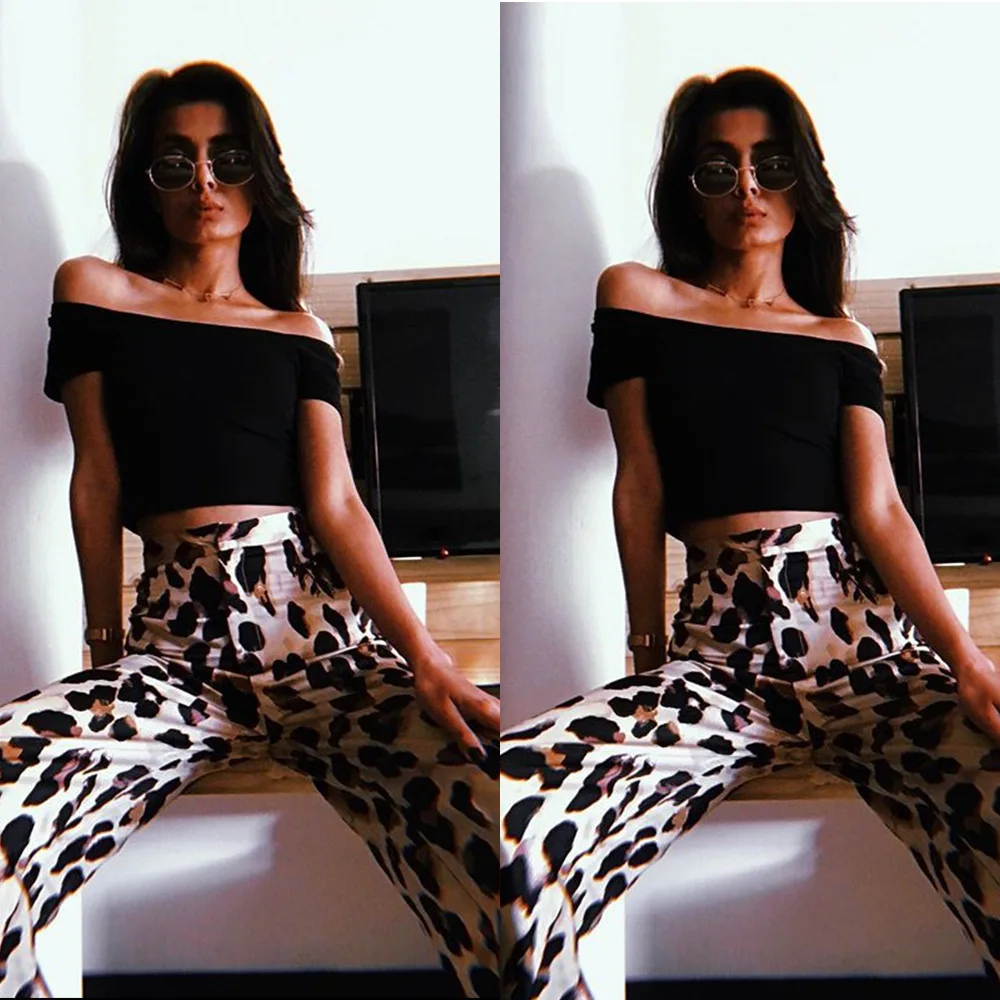 

Leopard Print Sexy Wide Leg Pants High Waist Loose Pants Long Casual Party Trousers Women Streetwear Full Pants