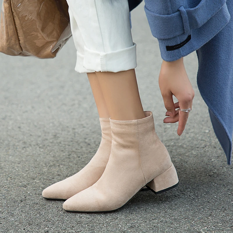 

2019 Women's Boots Pointed Toe Yarn Elastic Ankle Boots Thick Heel High Heels Shoes Woman Female Socks Boots32-43 fall