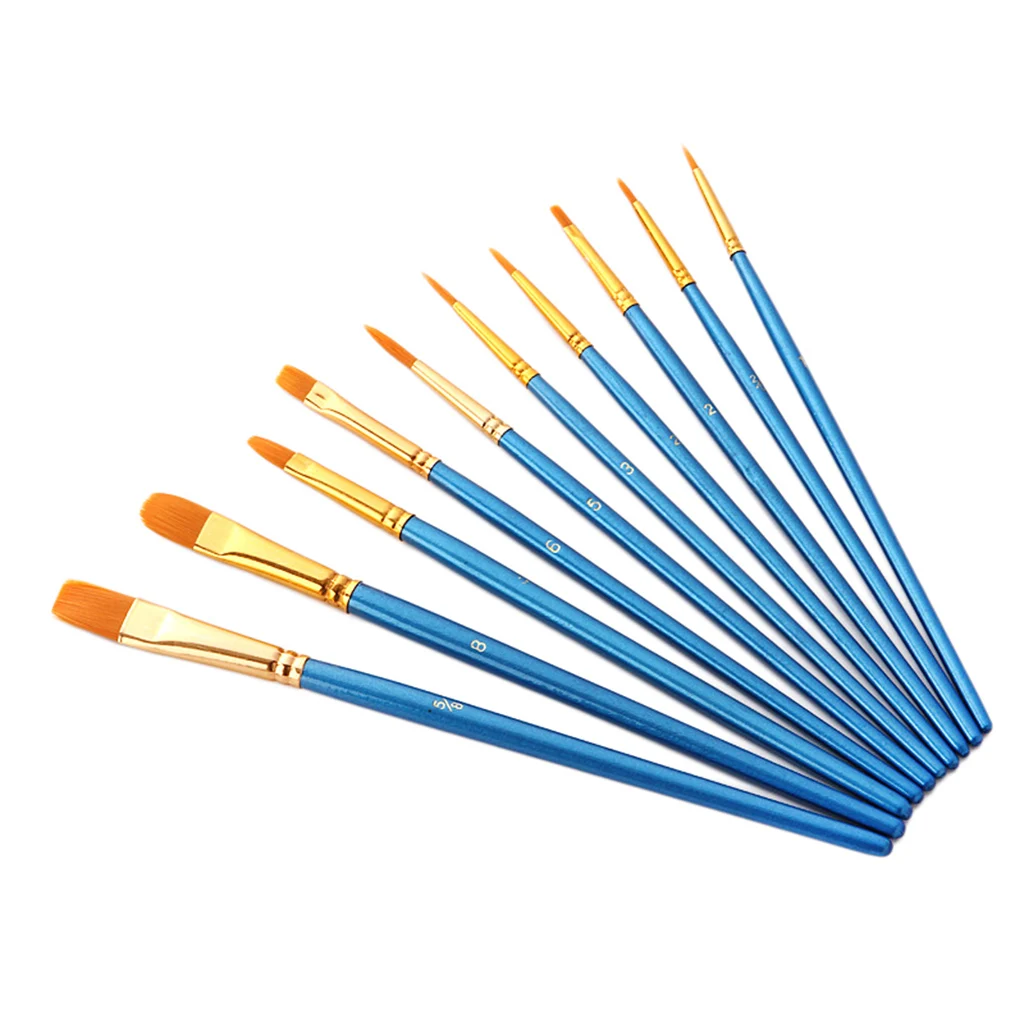 10pcs Assorted Size Paint Brushes for Art Painting Hobby Models Craft Acce