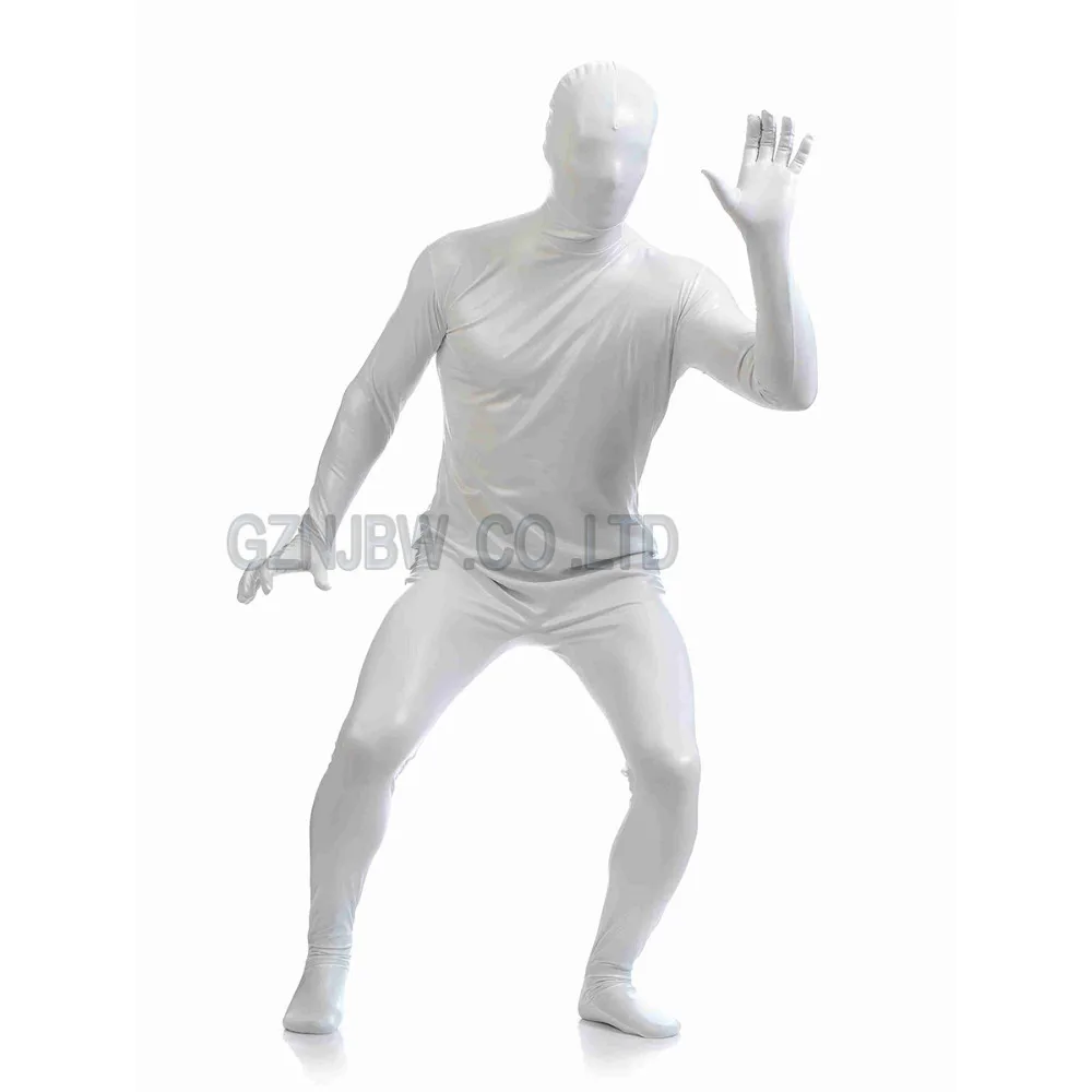 Adult Mens Faux Leather Metallic White Bright Full Skin Zentai Cosplay