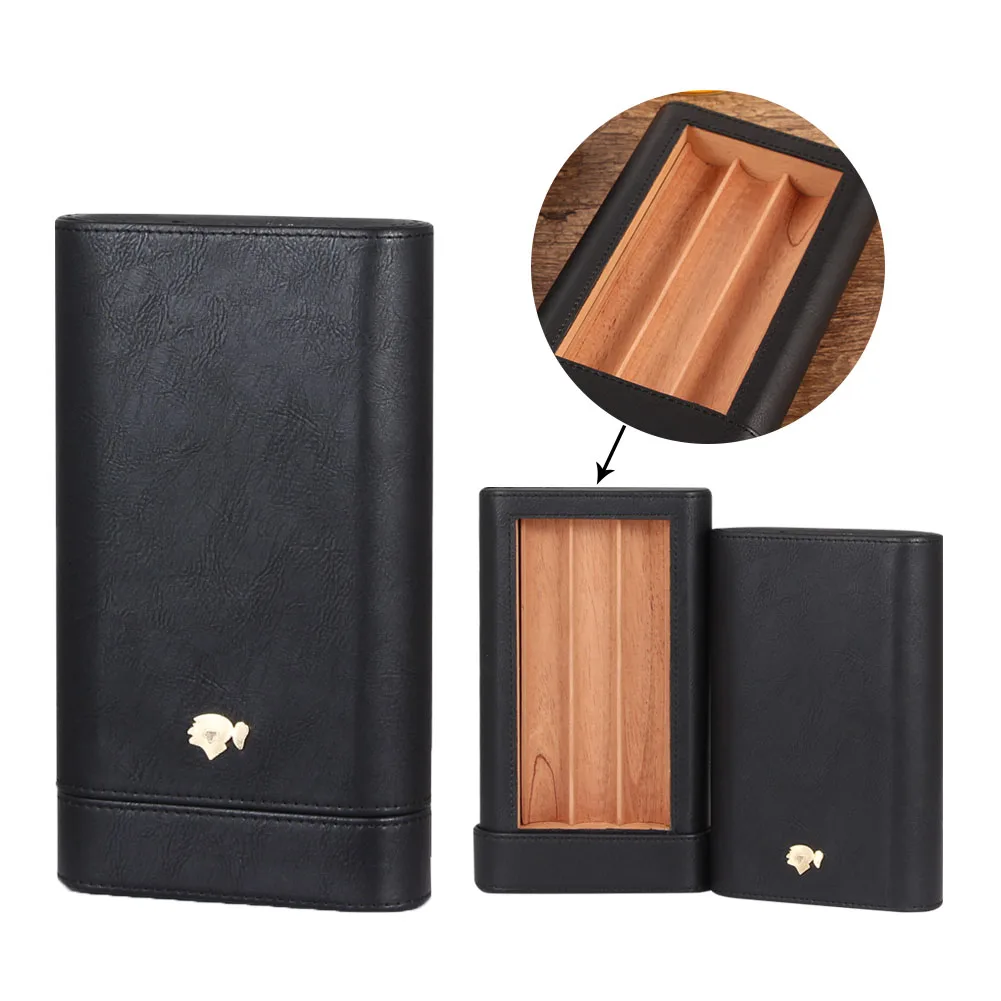 

COHIBA Leather Humidor Cigar Box Cedar Wood 3 Cigars Holder Cigar Case Travel Portable Cigar Accessory with Gift Box