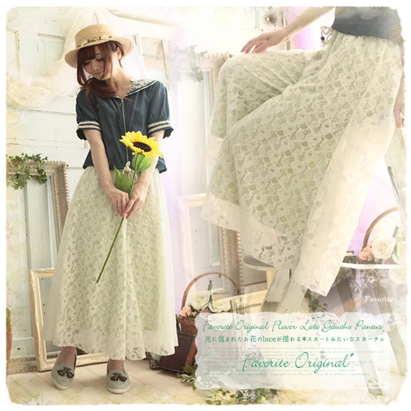 Suelta Mori Ropa Ancha Gran Tamaño De Verano Girl Pantalones Capris Mujer Casual Boho Green Encaje Cómodo Gaucho Cintura Elástica Para Light Pierna 6xwwFTd