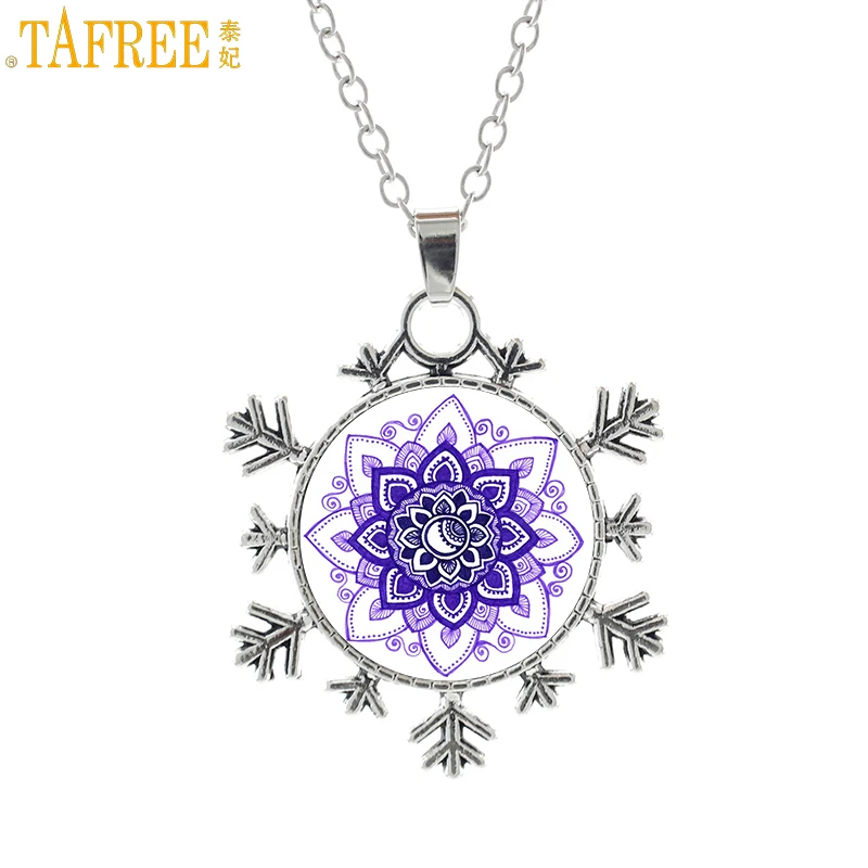 

TAFREE vintage religious women charms jewelry Sacred geometry lotus mandala snowflake pendant buddhism necklace jewellery CT400