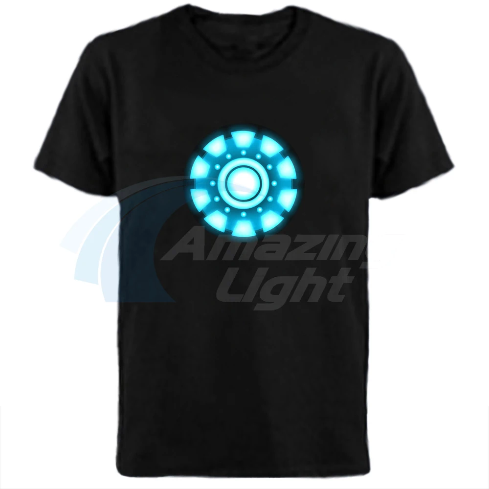 

Super Quality New Design 50pcs/lot Iron Man LED T-Shirt EL T shirt Sound Active equalizer led Shirt 6 Designs for Party Using