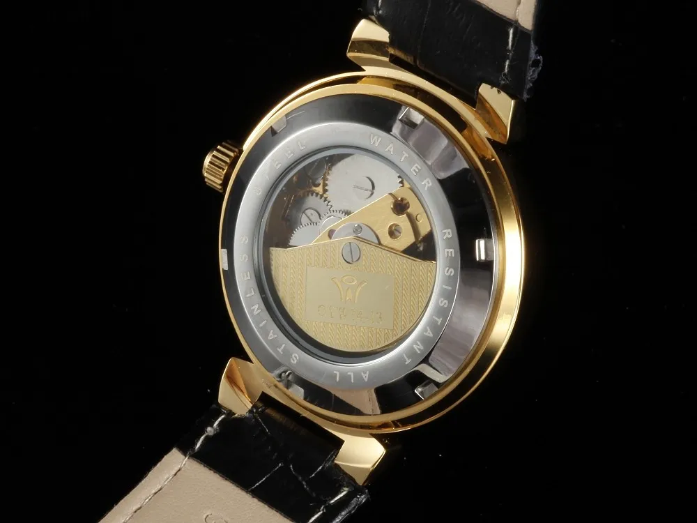 OUYAWEI белый золотой Часы Для Мужчин Скелет автоматические механические часы кожаный ремешок Роскошные часы Montre Homme наручные relojoes