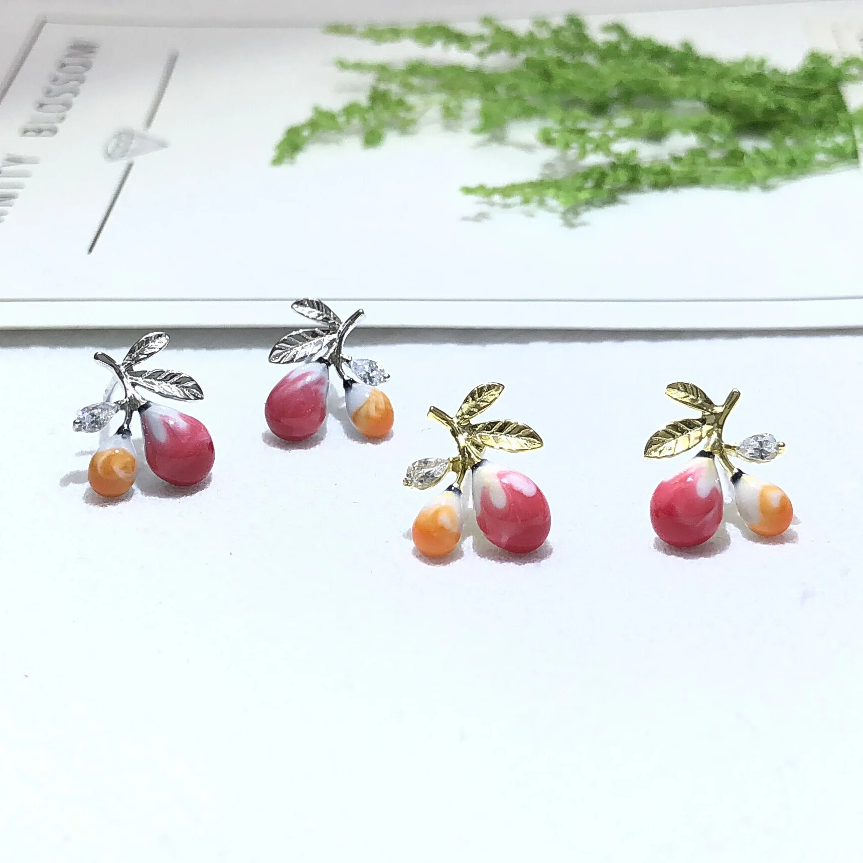 cute fruit Dropping glue earrings 100% 925 Sterling silver Jewelry fashion Hypoallergenic Stud earrings for women gift