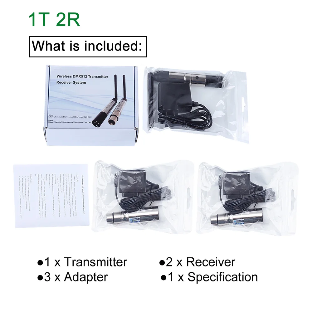 DMX512 беспроводной 2,4G ISM передатчик+ 4 шт. перезаряжаемые батареи приемники управления DMX световой эффект 400 м для клубных вечерние сцены - Цвет: 1T 2R