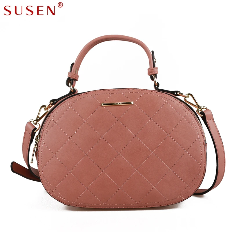 

SUSEN 7172 Women Cross body bag handle bag zipper closure top pu leather bag solid color shoulder bag