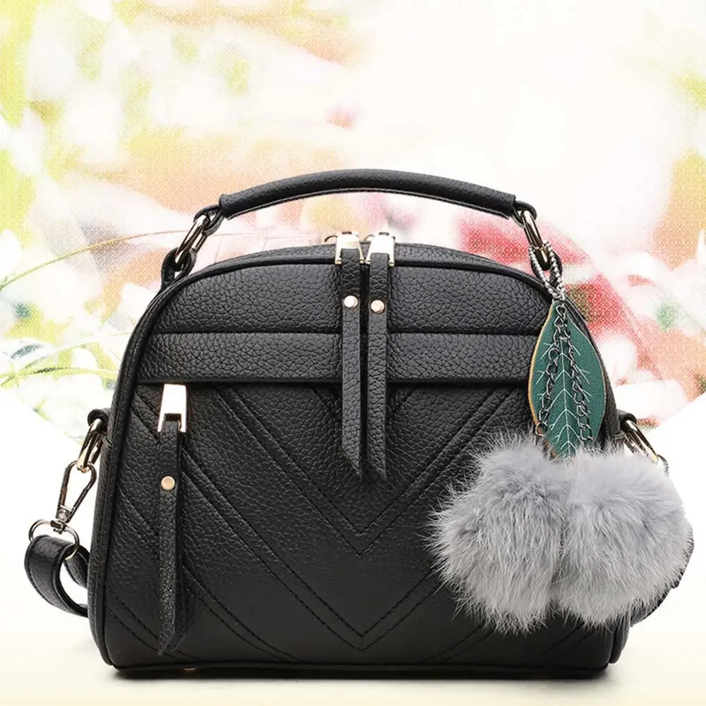 

Solid Color Pompom Leaf Pendant Faux Leather Women Tote Crossbody Shoulder Bag