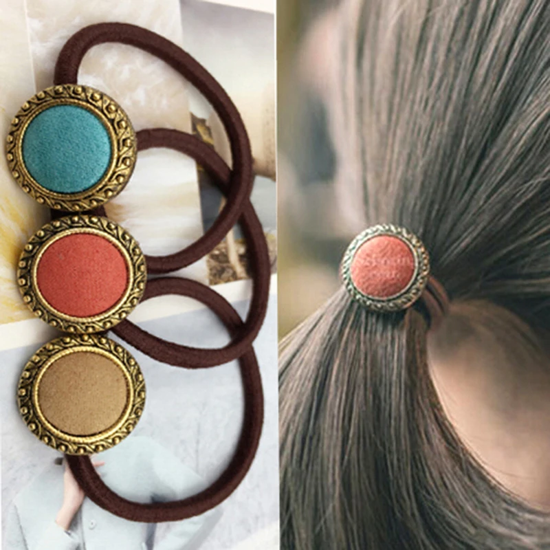 

2PCS Korean Style Cloth Button Flower Button Hair Clips Hair Holders Rubberbands Elastics Tie Random