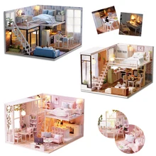 DIY Кукольный дом Casa Миниатюрный Кукольный домик с мебелью светодиодный свет Дом Модель Строительство наборы Рождественский подарок игрушки для детей# E