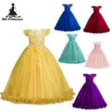 ; детское праздничное платье до щиколотки; Новое поступление года; желтое платье с цветочным узором для девочек на свадьбу; торжественное детское платье принцессы