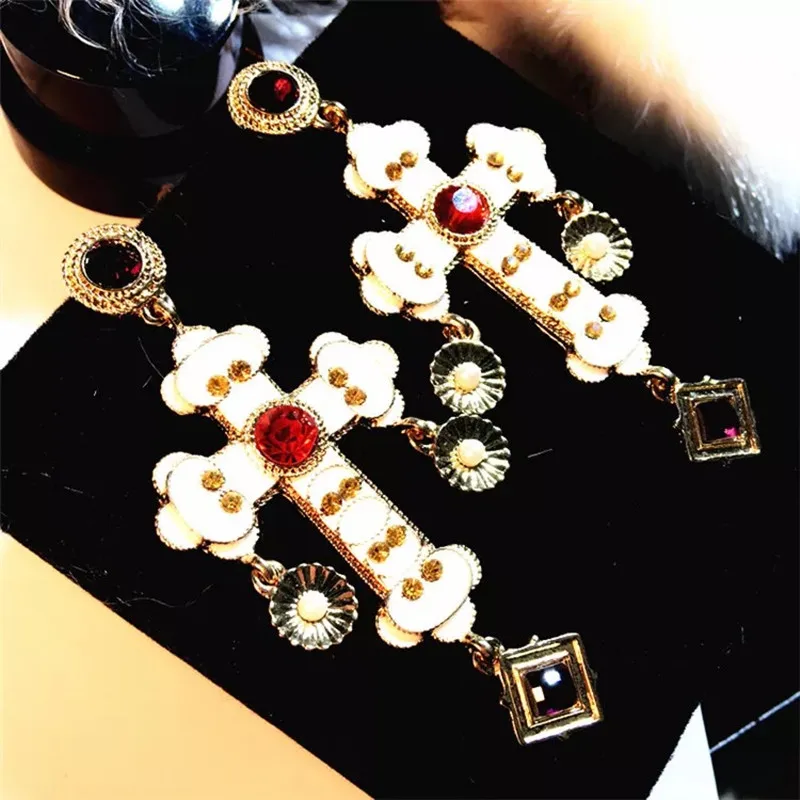 

Vintage Neo-gothic Alloy Enamel Cross Dangle Earrings For Women Accessories Hot Sale Ear's Jewelry