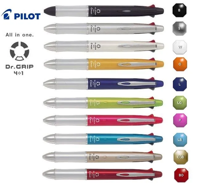 1 шт. Pilot Dr. Grip 4+ 1(4 шариковые ручки 0,7 мм черный, синий, зеленый, красный+ 1 механический карандаш 0,5 мм) BKHDF-1SR принадлежности для письма