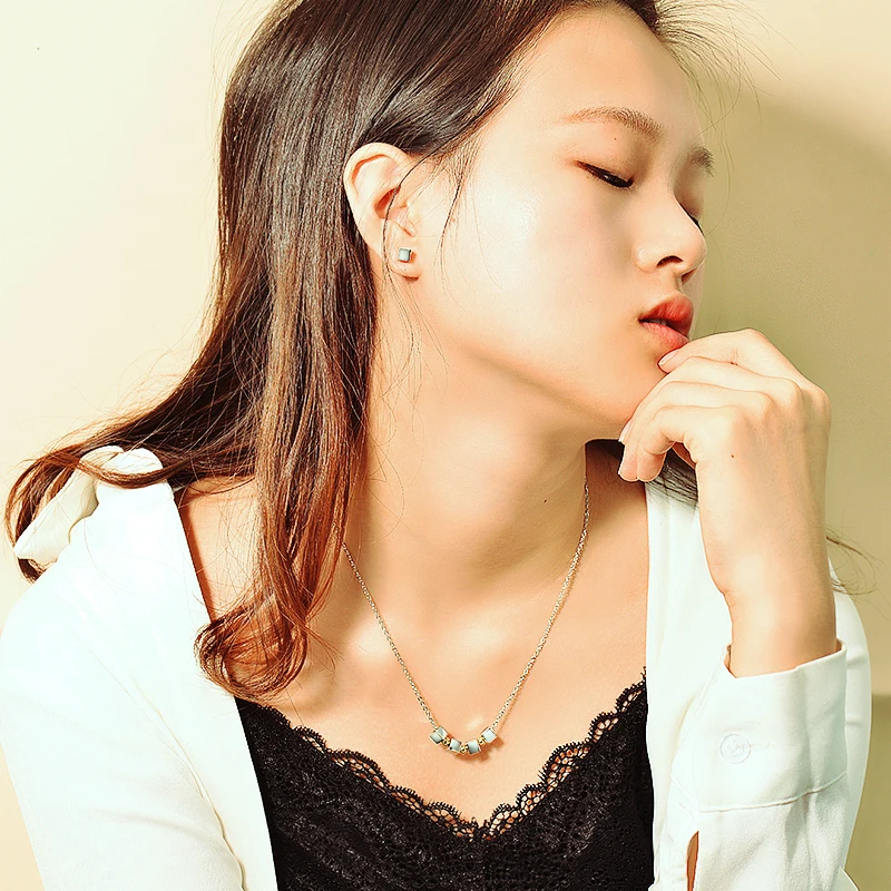 Bao Yan шик 316L из нержавеющей стали золотого и серебряного цвета Простой квадратный ожерелье с круглой подвеской, женские модные серьги ювелирный набор A5