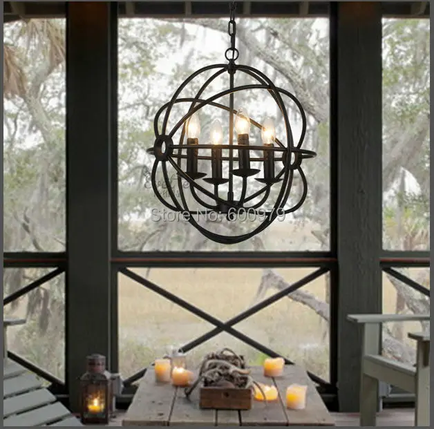 RH Lighting Vintage Pendant Lamp FOUCAULTu0027S IRON ORB CHANDELIER RUSTIC IRON RH Loft light(China