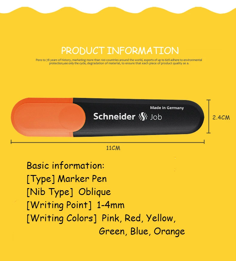 6 шт./партия, немецкий текстовый маркер Schneider, маркер, маркер, наклонная ручка, школьные канцелярские принадлежности, 6 цветов, Optiomal