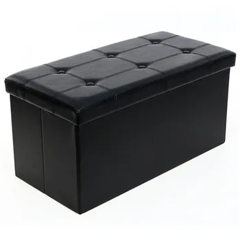 

2 Colors Footstool Practical PVC Leather Rectangle Shape Surface with Line Footstool Brown