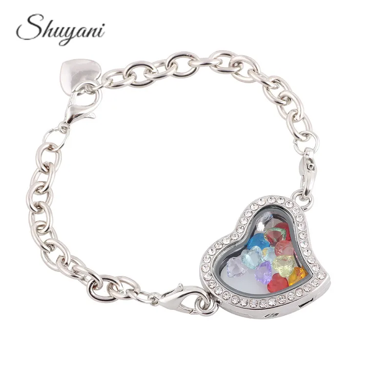 5PCS-Alloy-4Colors-Heart-Floating-Locket-Bracelet-with-Crystal-Birthstone-Charms-Living-Magnetic-Glass-Locket-Bracelet