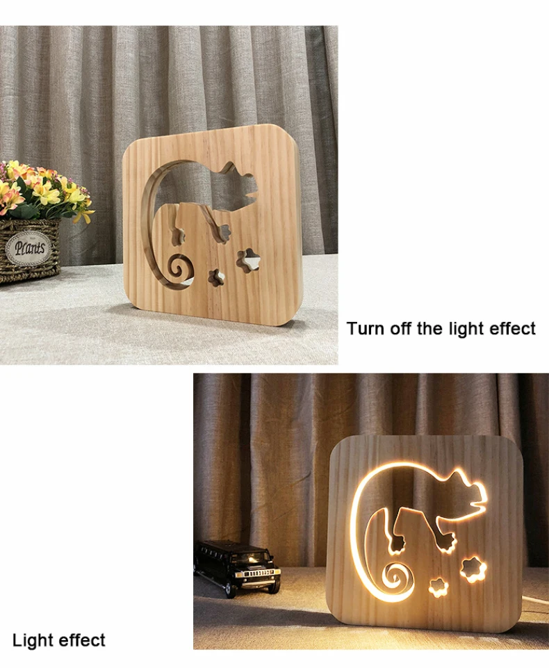 USB разъем Хамелеон светодиодный ночник деревянный мультфильм Животные Ночной светильник прикроватная атмосферная лампа Дети сна