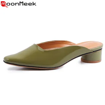 

MoonMeek 2020 fashion spring summer new shoes woman shallow genuine leather shoes casual mules shoes big size 34-40 pumps wome