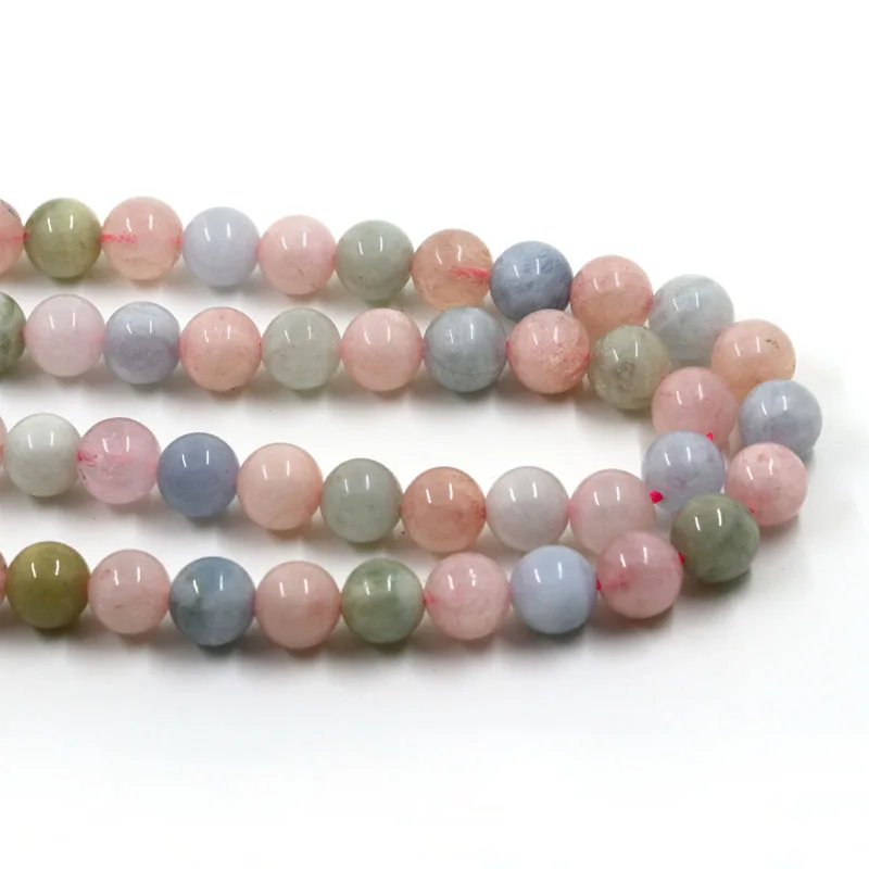 Fashion natural stone beads colorful morganite stone round loose beads for jewelry making 15inche/strand diy bracelet necklace
