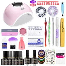 72 Вт/48 Вт Светодиодная УФ лампа для ногтей маникюрный набор акриловый набор для наращивания ногтей 6 цветов лак для ногтей УФ гель все для маникюра