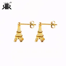 Серьги-гвоздики RIR из нержавеющей стали с золотой Эйфелевой башней, европейские каникулы, Франция, Женские Ювелирные изделия, серьги, подарки