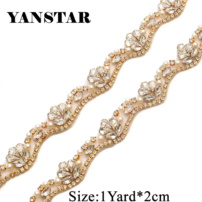 

YANSTAR Handmade Rhinestone Applique By The 2CM*50Yards Trim Sewing On Bridal Gown Belt YS810