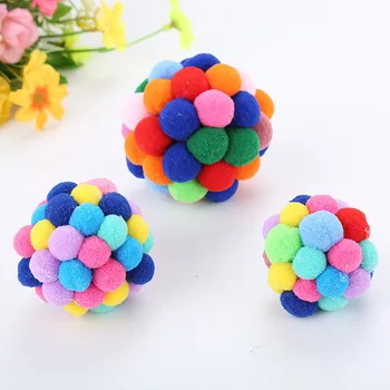 

1pc colorful Pet Cat Toy soft Handmade Bells Bouncy Ball Built-In Catnip training Interactive chew play toy ball gift
