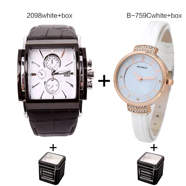 

BOAMIGO top luxury brand Men sport watch loverwomen lady white watches set fashion casual quartz watch leather wrist watches