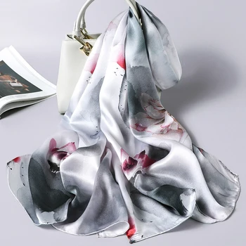 

Lady 100% Pure Silk Scarf Luxury 2020Shawls and Wraps for Women Print Bandana Scarf Wrap Natural Real Silk Scarves bufanda mujer
