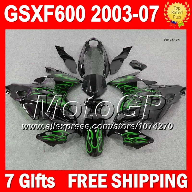 Новый BLK для SUZUKI KATANA 03 04 05 06 07 GSXF600 P6A280 зеленый пламя черный GSXF 600 GSX600F 2003 2004 2005 2006 2007