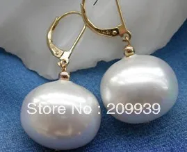 

hj 00192 19mm egg white south sea shell pearl dangle earring 14k