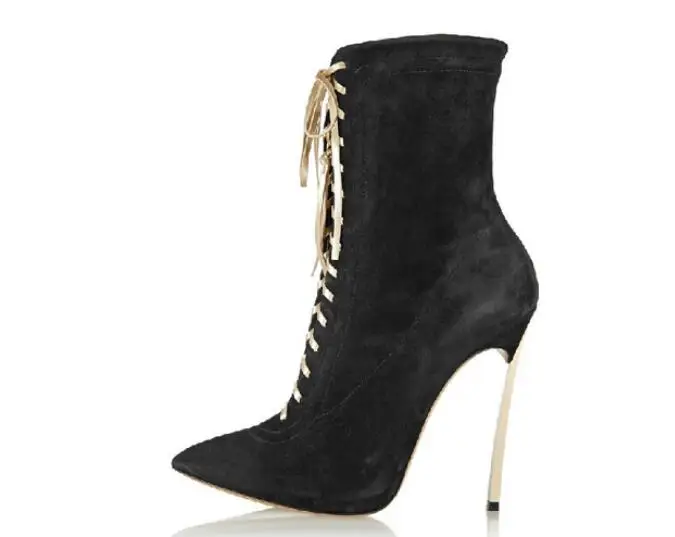Dünne Stiefel Wildleder 42 Design Spitz 34 Mode Leder Schwarz Frauen Sexy 2019 Heels Herbst Stiefeletten Up Schuhe Spitze gTZwIBYq