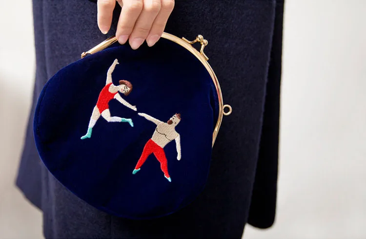MSMO New YIZIStore Vintage Velvet Embroidery Shoulder Bags Women Messenger Bags Round Shape Clasp Bag YIZI Original Designed 11