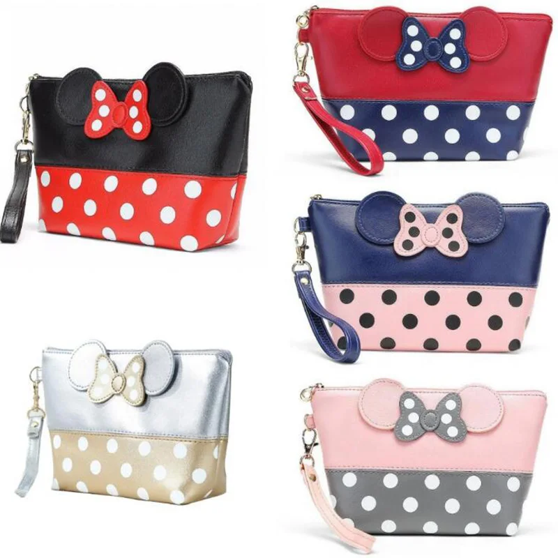 

Travel Cosmetic Bag Cartoon Bow Makeup Case Women Zipper Hand Holding Make Up Handbag Organizer Storage Pouch Toiletry Wash Bags
