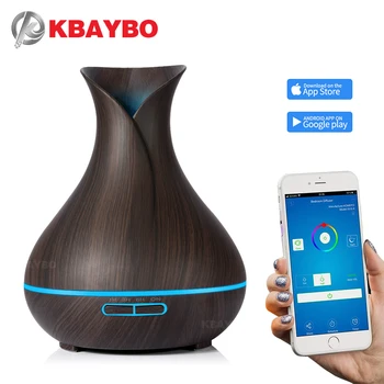 

KBAYBO 400ml electric Aroma Essential Oil Diffuser APP control Ultrasonic Air Humidifier dark Wood LED Night Light for home