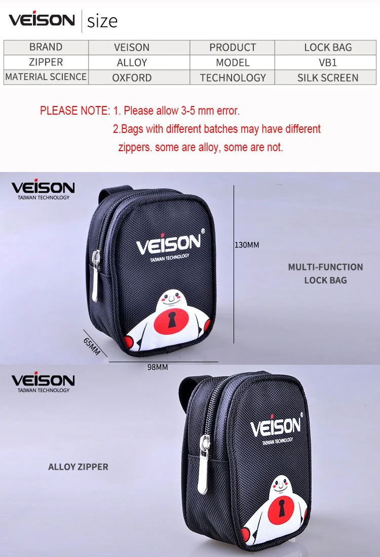 Veison Black-White Bag for Disc Alarm Lock Oxford Cloth Small Lock Bag Hanging on Motorcycle/Bike/Bicycle Multifunctional Bag