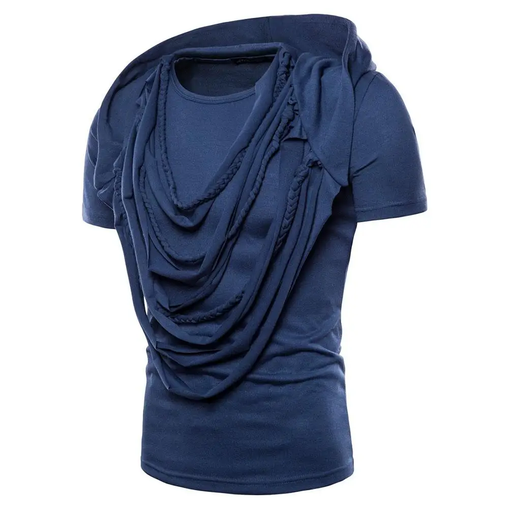 

2019 Men Fashion Summer Hip Hop T Shirt Solid Braided Rope Ruffle Short Sleeve O-neck Mens Casual Loose Hoodies T-Shirt Clothing