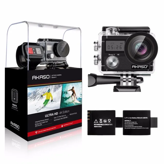 AKASO Brave 4 4K 20MP Wifi Action Camera Ultra HD with EIS 30m Underwater Waterproof Remote Sports Camcorder +Helmet Accessories
