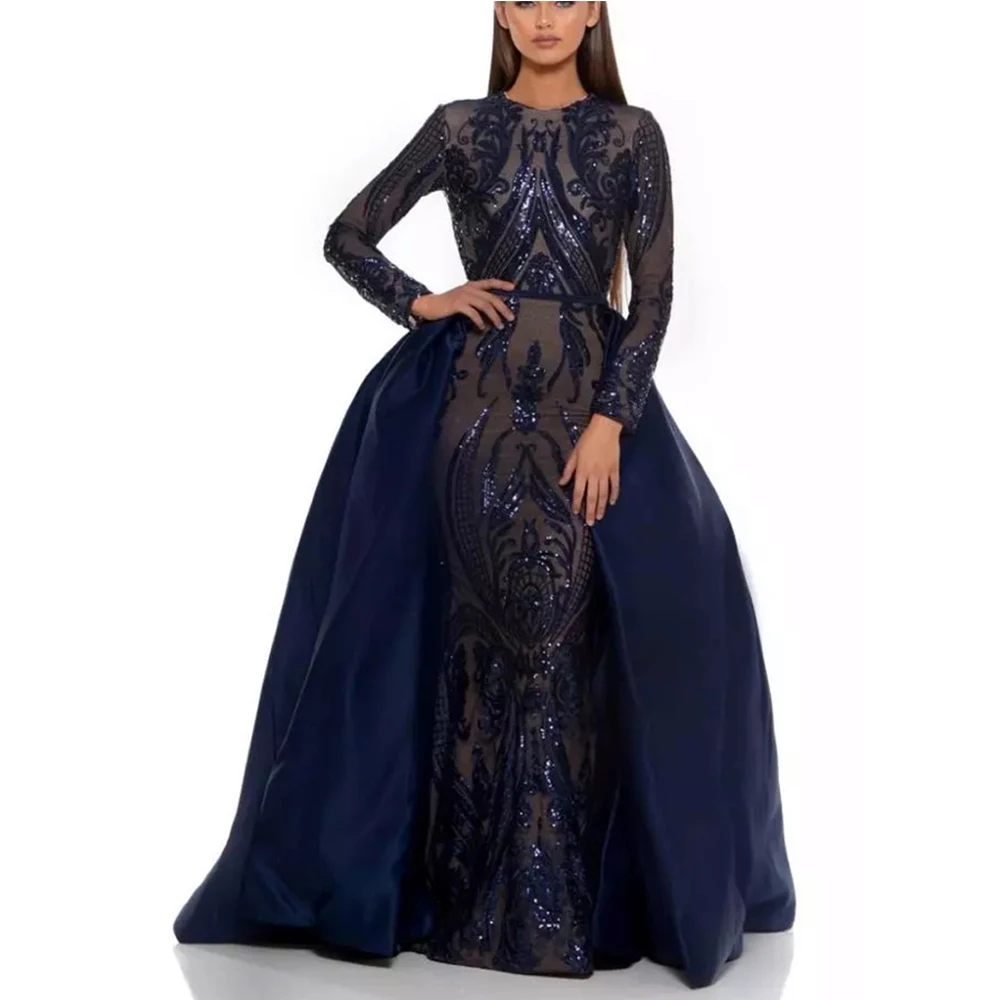 Lange Mouwen Mermaid Vrouw Blauw Arabische Kant Avondjurken 2019 Met Afneembare Rok Formele Gowns Abend Kleider 2019 Lange Mouwen Mermaid Vrouw Blauw Arabische Kant Avondjurken 2019 Met Afneembare Rok Formele Gowns Abend Kleider 2019