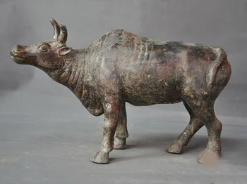 

wedding decoration 15"Chinese dynasty Bronze Ware Feng Shui lucky animal Bovine Oxen Bull Ox statue