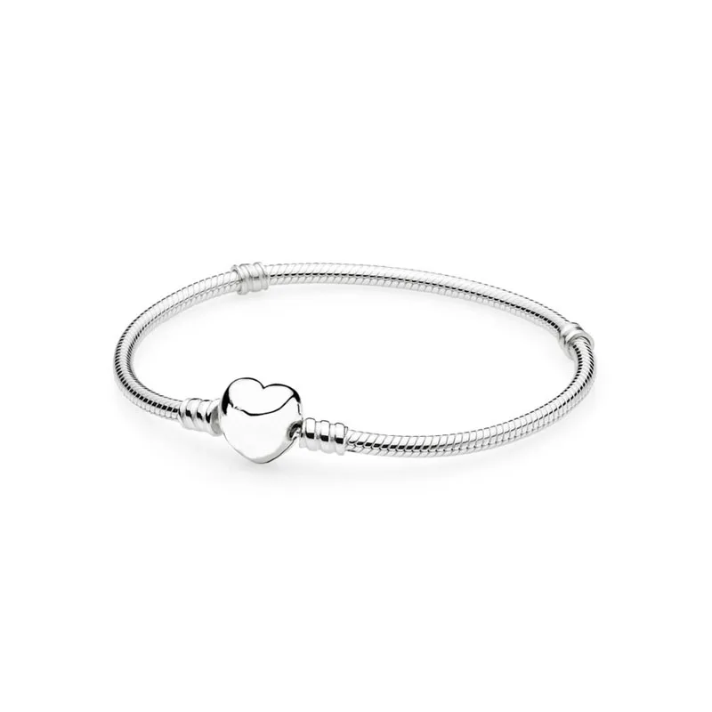 

High Quality Authentic 925 Sterling Silver Charm Bracelet with Heart Clasp Fit Europe snake chain charm bracelet DIY jewelry