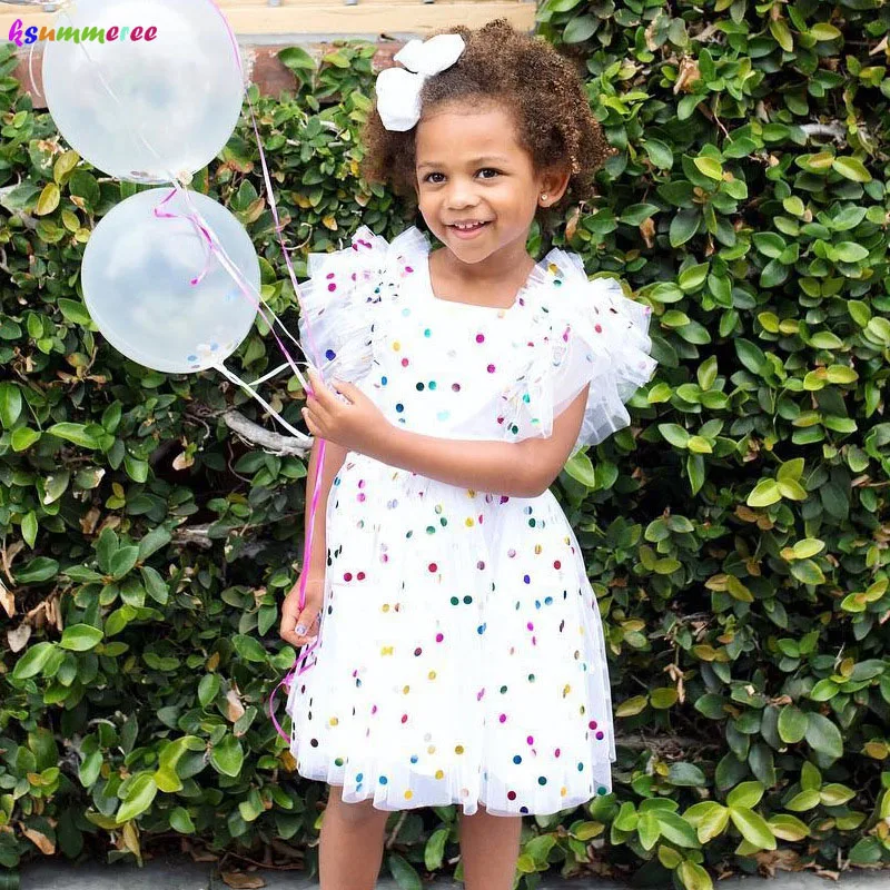 Kids Baby Colorful Sequins Dot Dress Infant Girl Pageant Party Birthday Tulle Tutu Princess Summer Sundress Clothes | Детская одежда и