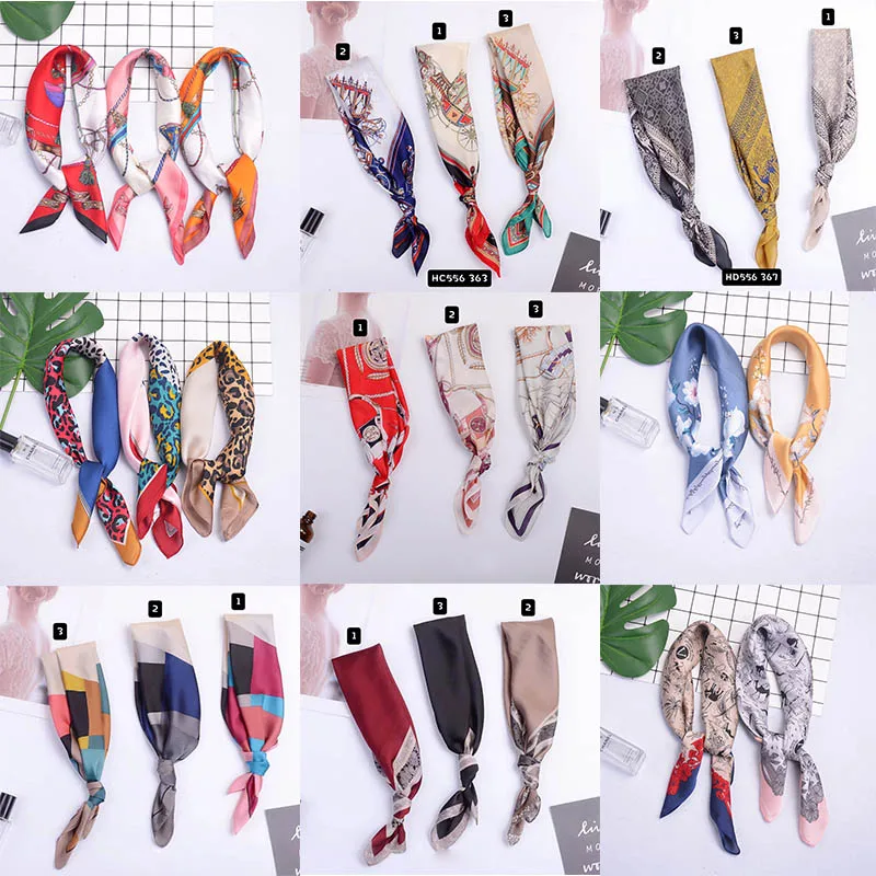 

New women's silk scarf bag small square scarf leopard color matching vintage 53cm small scarf scarves Professional Accessories