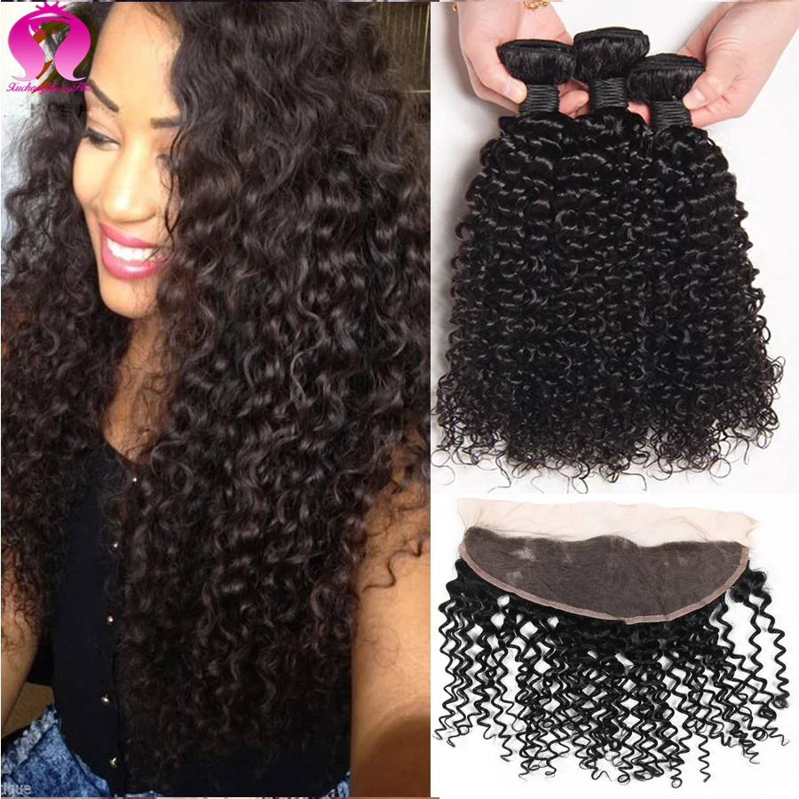 

8A Mongolian Kinky Curly Virgin Hair Bundles Deal Mongolian Kinky Curly Hair With Frontal Mongolian Curly Weave Human Hair 4 pcs